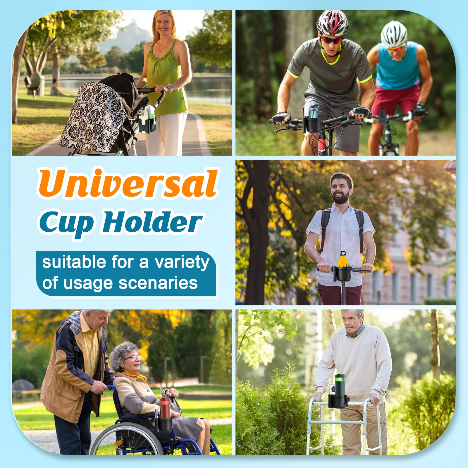 Guiseapue 2 Packs Pram Cup Holder,Universal Drink Holder with Phone Holder for Baby Stroller, Wheelchair, Walker, Bike, Scooter