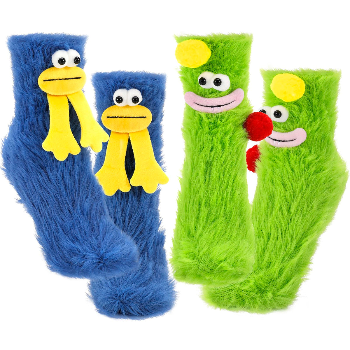 Zuimei 2 Pairs Fluffy Cartoon Monster Socks,Fuzzy Cute Monster Socks Warm Cozy Winter Warm Soft Slipper Sock Cute Fluffy Socks Women Non Slip Fluffy Socks for Women Girls