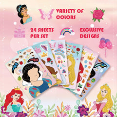 24 PCS Princess DIY Stickers Gift Set for Kids, Princess Theme Make a Face Art Craft Birthday Party Decorations, Make Your Own Sticker for Party Goodie Bags, Princess Party Supplies Party Favours