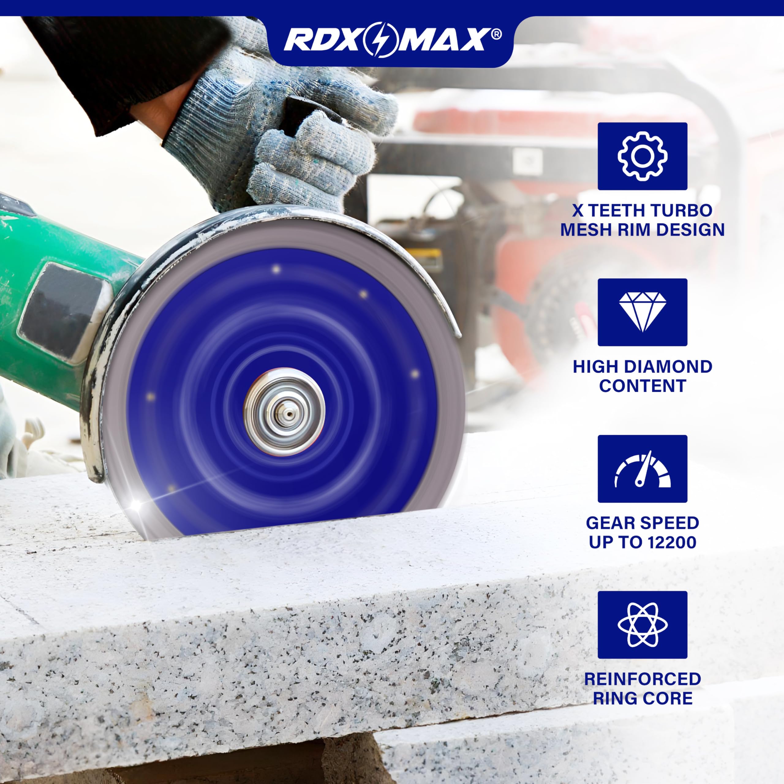 RDXMAX ® 115mm Diamond Cutting Discs for Angle Grinder - Super Thin Fast, Clean Cut on Porcelain, Granite, Marble, Concrete, Tiles, Stones, Bricks & Ceramics- 4.5 inches Wheel - Size 115 x 1.2 x 22.23mm