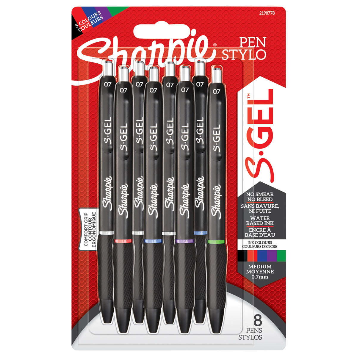 Sharpie S-Gel   Gel Pens   Medium Point (0.7mm)   Assorted Ink Colours   8 Count