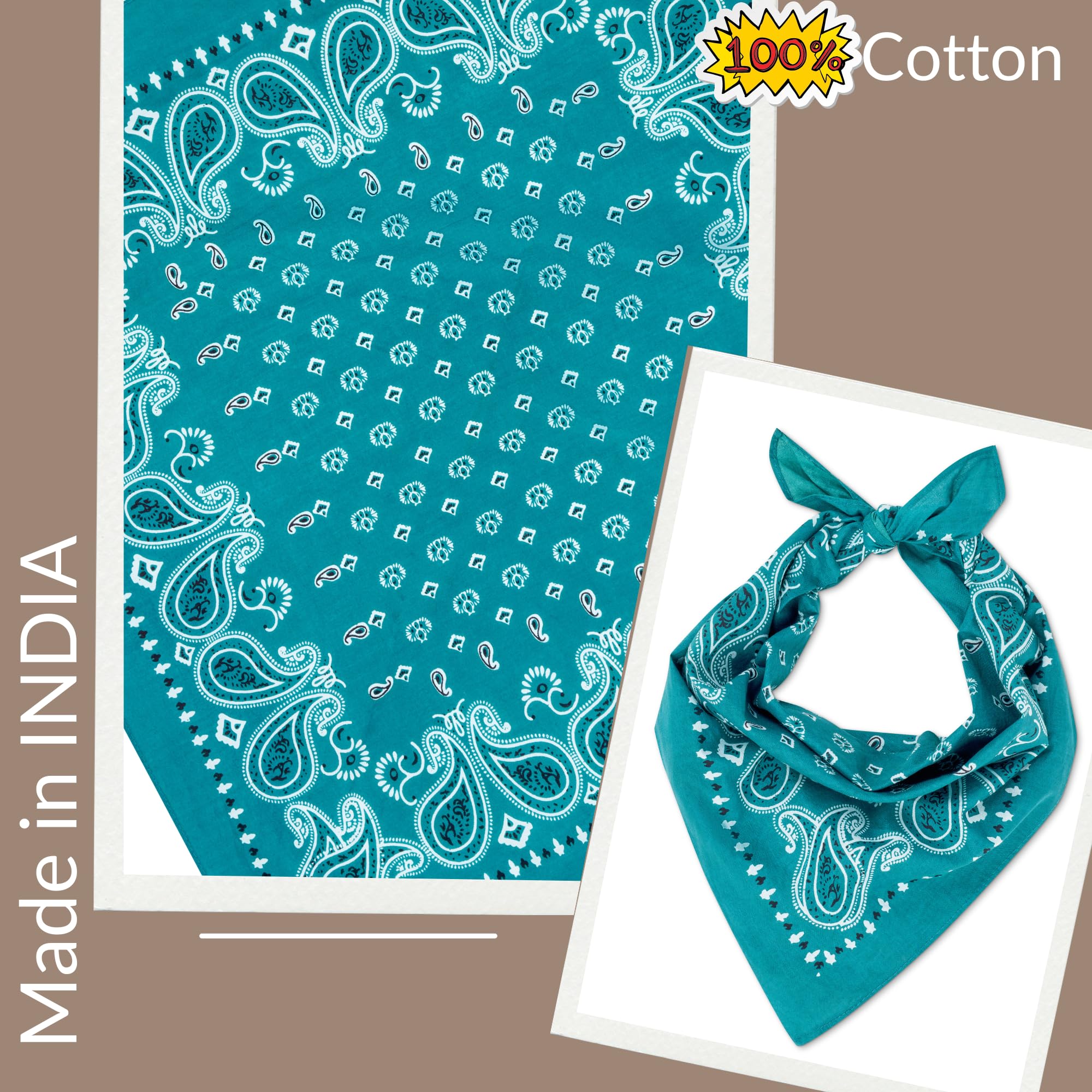 Teal Bandana For Men & Women - Cotton Headband Paisley Hair Bandanas - Pirate Scarf - Headwear Cycling Cowboy Sports Neckerchief