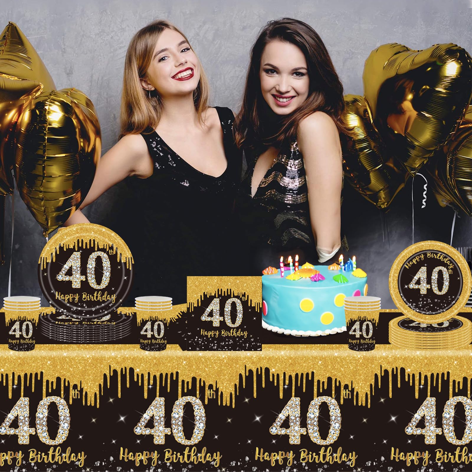 40th Birthday Table Cloth Black Gold,137*274cm Black Gold 40th Birthday Party Table Decoration Plastic Waterproof Rectangular Table Cover for Men Women Him Her Birthday Gifts Party Table Decoration