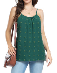 Sopesil Women's Vests Chiffon Ladies Summer Tops Adjustable Strap Sleeveless Tank with Swiss Dot Dusty Green,S