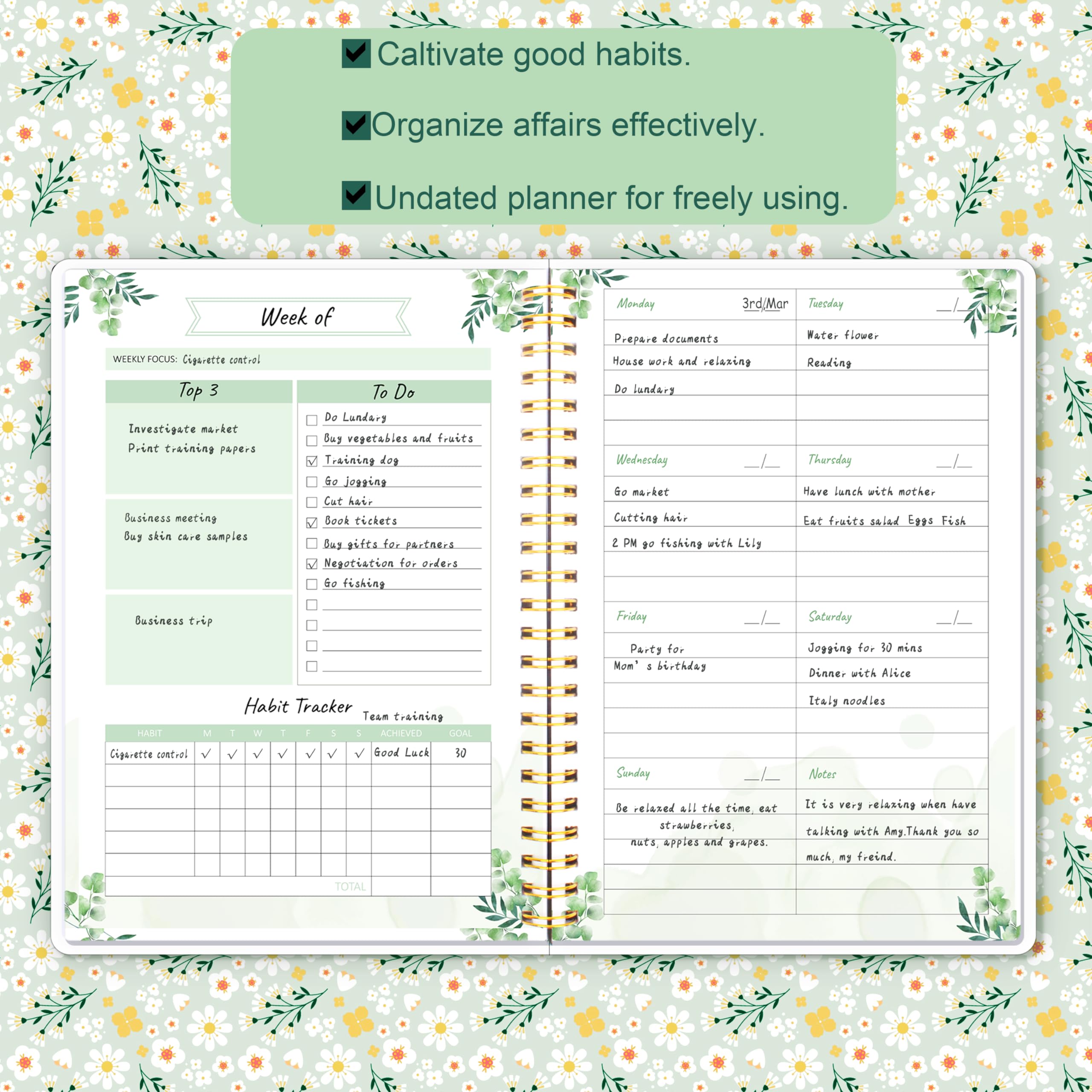 Weekly Planner,Undate To Do List Notebook for Home, Work with Weekly goals, Habit Tracker,52 sheets,A5 size