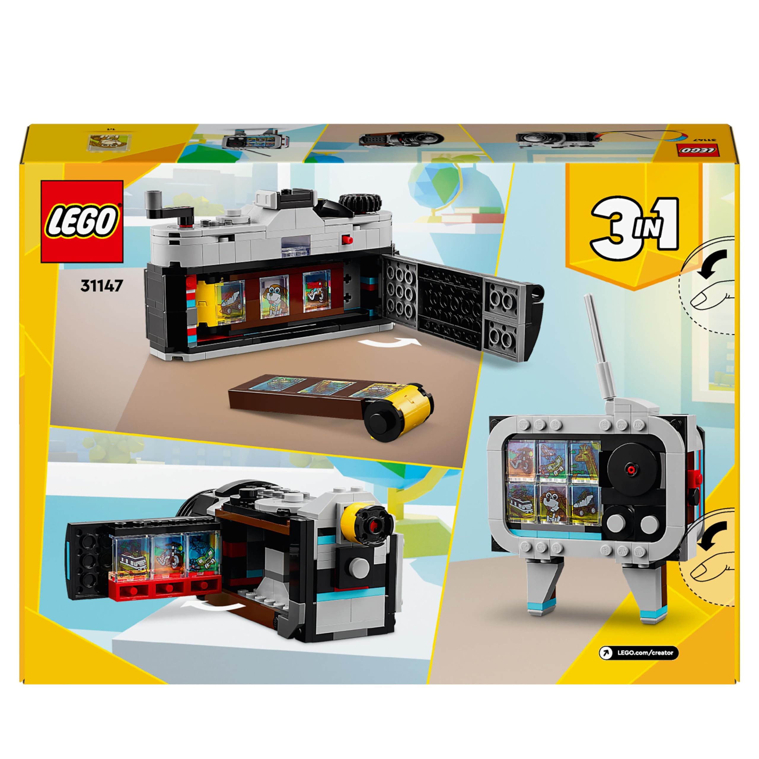 LEGO Creator 3in1 Retro Camera Toy to Video Camera to TV Set, Kids' Desk Decoration or Bedroom Accessories, Photography Gifts for Girls and Boys Aged 8 Plus Years Old Who Enjoy Creative Play 31147