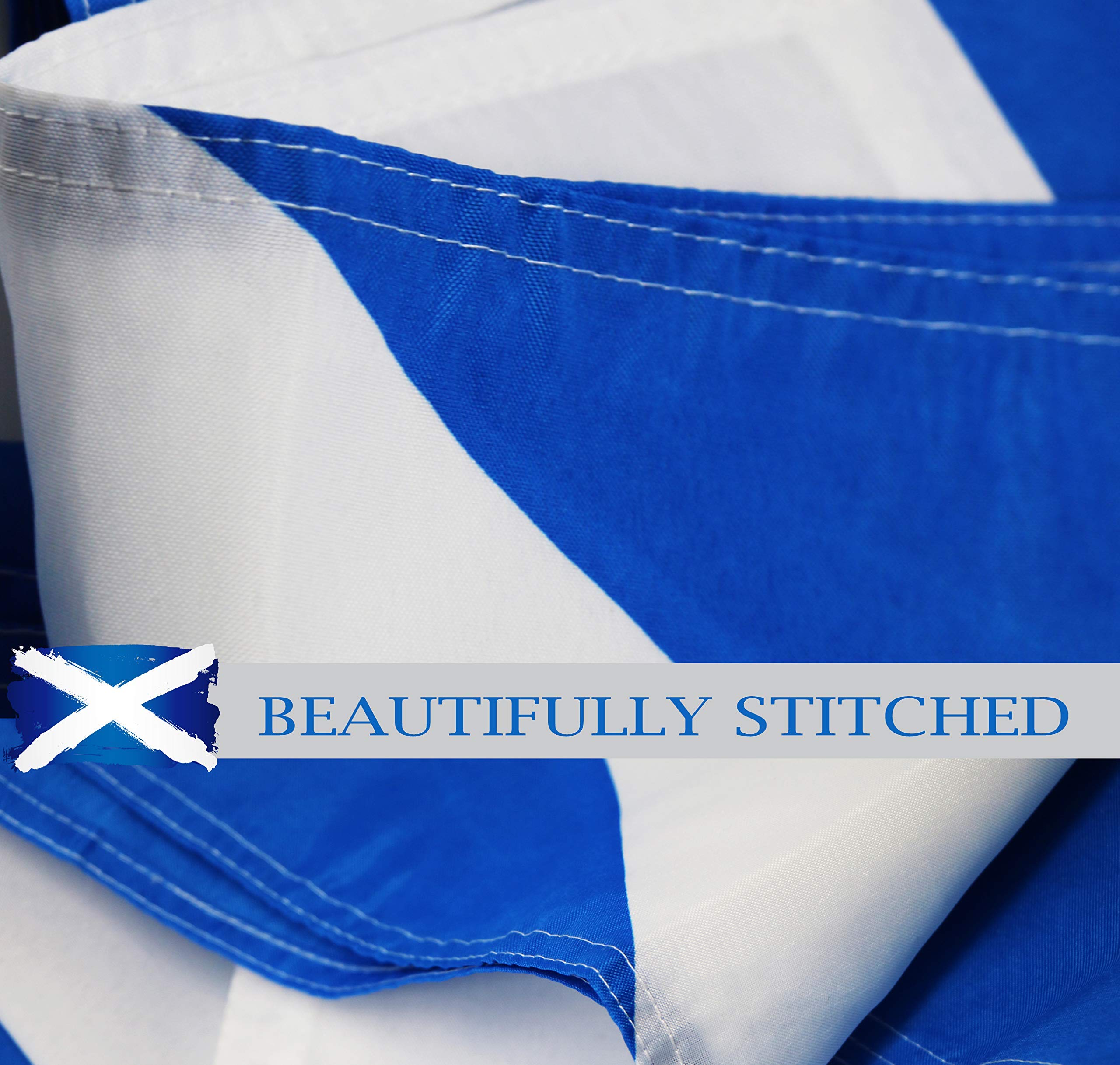 G128 Scotland (Scottish) Flag   3x5 feet   Printed 150D – Indoor/Outdoor, Vibrant Colors, Brass Grommets, Quality Polyester, US USA Flag, Much Thicker More Durable Than 100D 75D Polyester