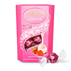 Lindt Lindor Strawberries & Cream Chocolate Truffles Box - Approx 16 balls, 200g - Chocolate Truffles with a Smooth Melting Filling - Gift Present - Father's Day, Birthday, Congratulations, Thank you