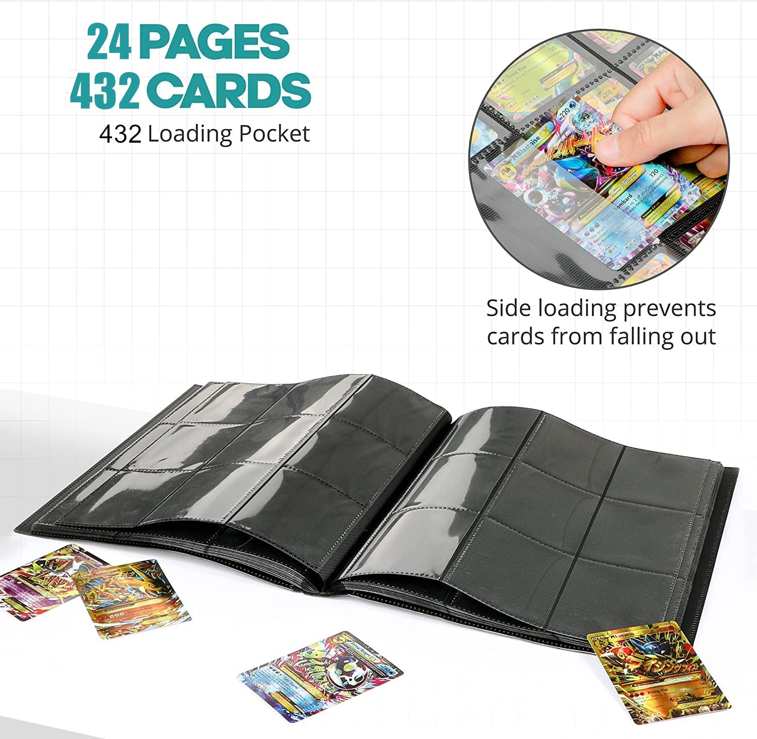 KAHEIGN 9-Pocket Trading Card Album, 432 Pockets PU Leather Card Folder Card Binder Holder Album with Elastic Strap for Pokemon Yu-Gi-Oh Sports Game Cards Collect