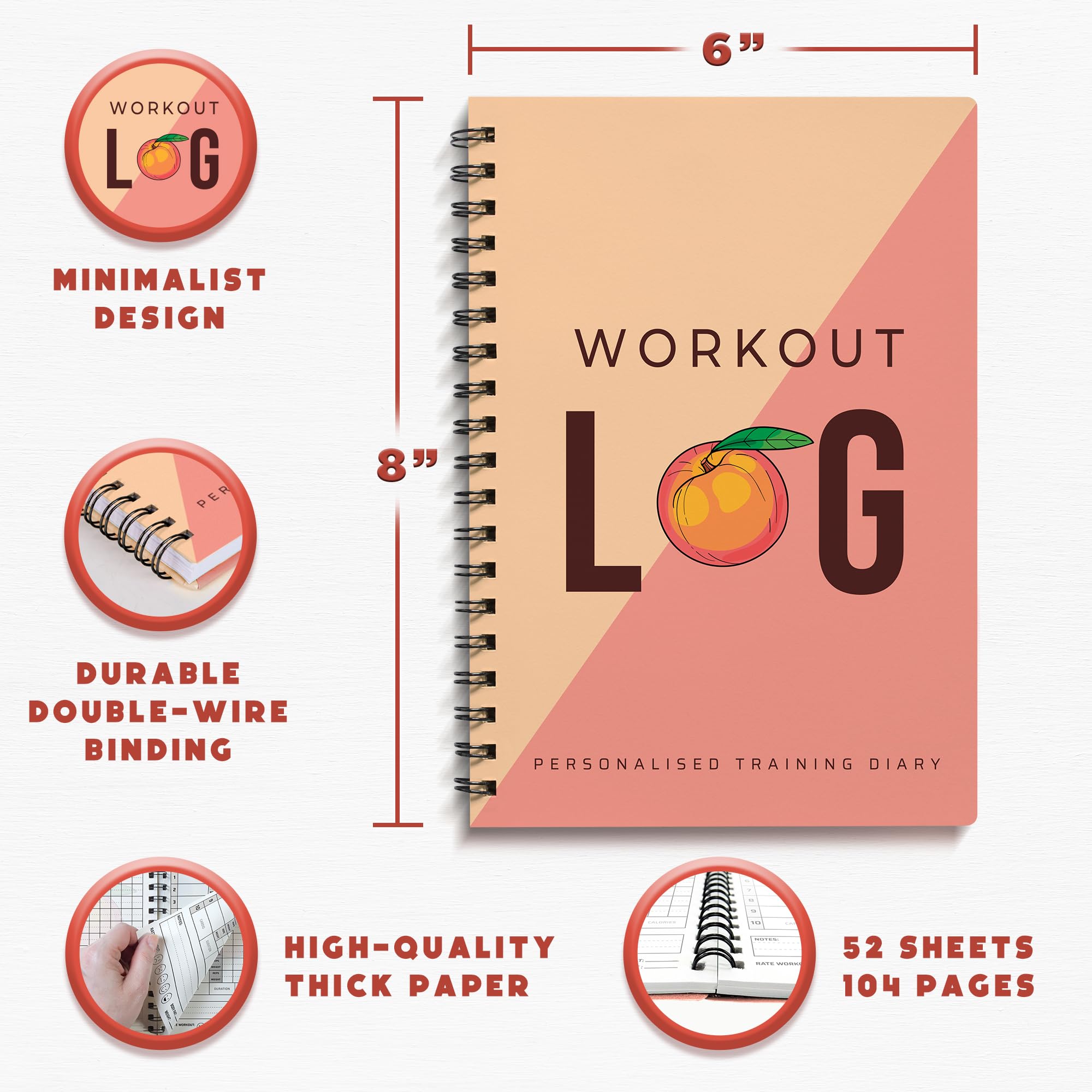 Workout Planner for Daily Fitness Tracking & Goals Setting (A5 Size, 6” x 8”, Peachy Pink), Men & Women Home & Gym Training Diary by Workout Log Gym