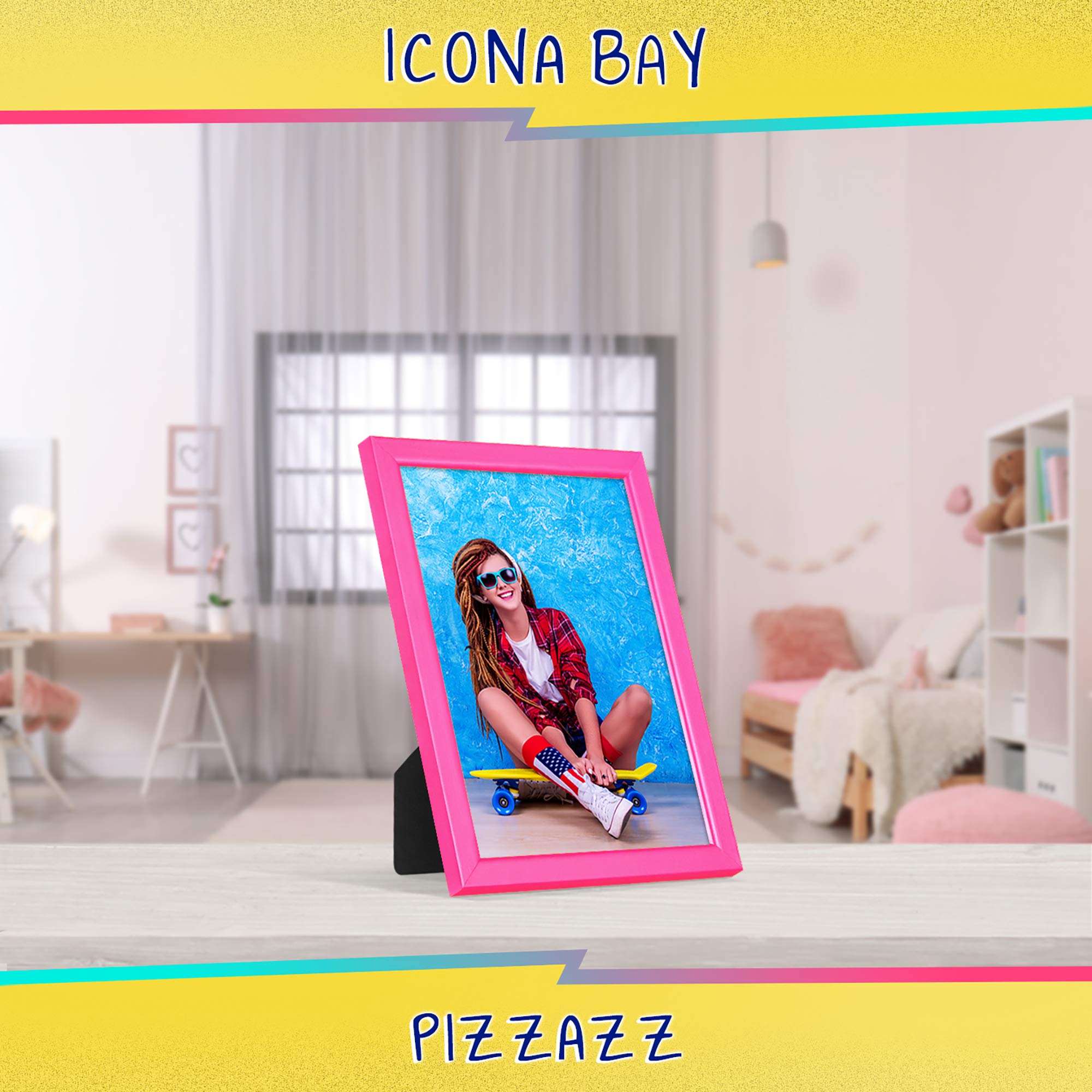 Icona Bay 7x5 Pink Picture Frame, Coloured Solid Wood Scandinavian Style Frame for Photo, Pizzazz Collection