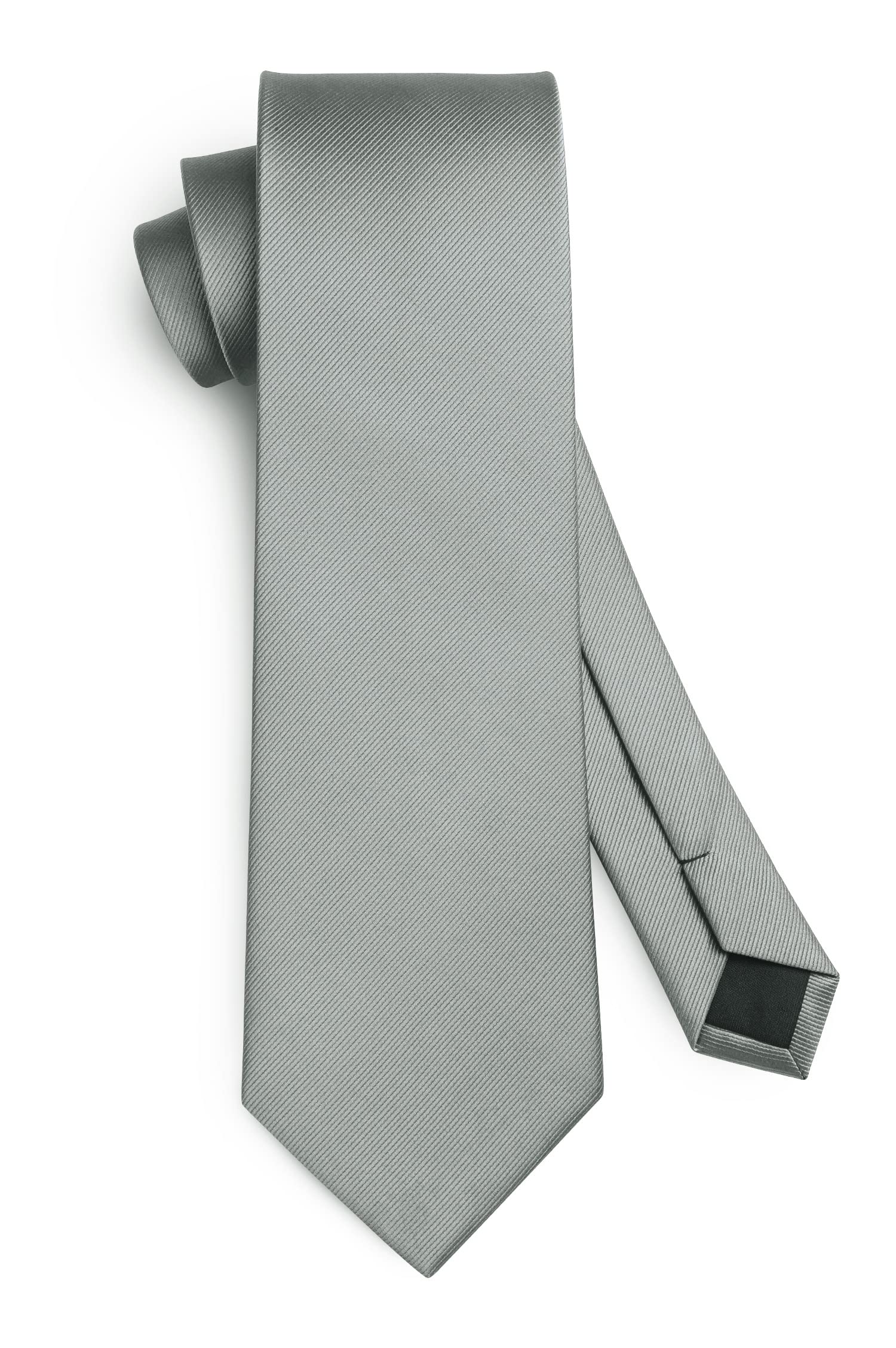 HISDERN Grey Solid Color Wedding Tie and Pocket Square, Classic Tie Clip Set for Men-Multiple Colors