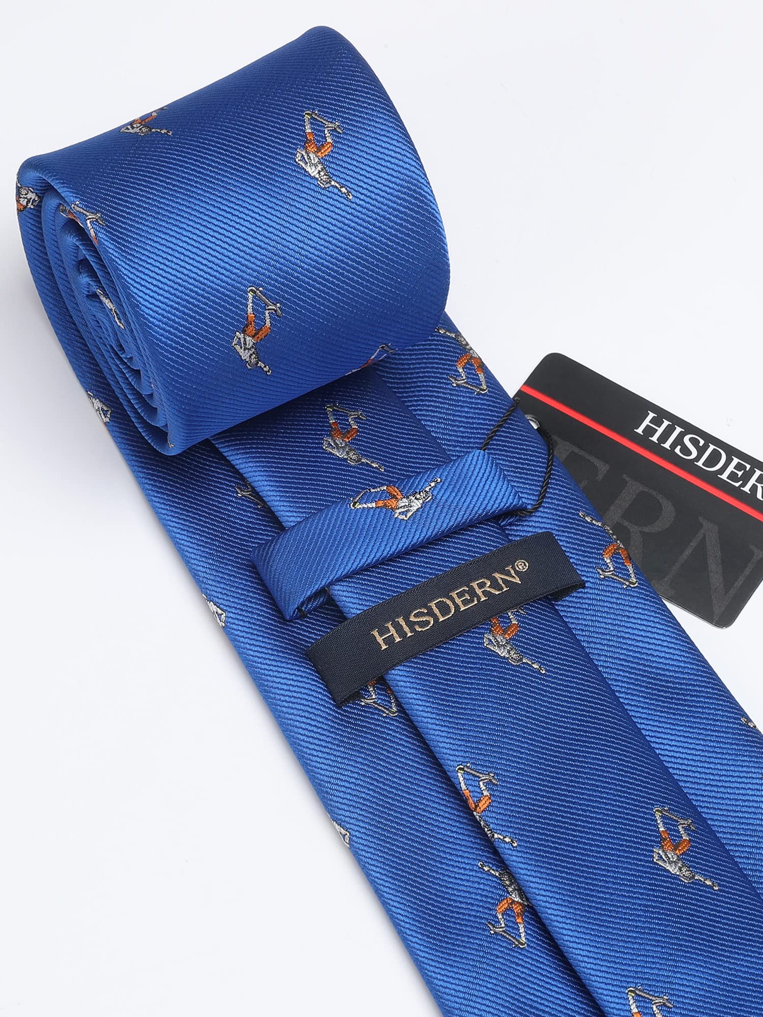 HISDERN Blue Tie for Men Skateboard Pattern Ties Handkerchief Novelty Animal Print Wedding Necktie & Pocket Square Set