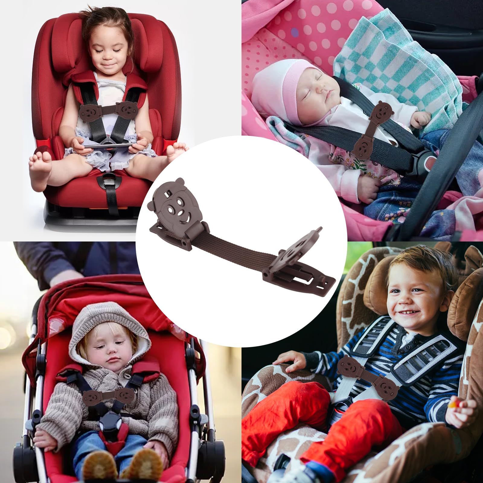 QOPAHI Car Seat Strap Anti Escape, Baby Harness Chest Clip Car Seat Safety Clip, Prevent Children/Kids Taking Their Arms Out of Child Car Seat/High Chairs/Strollers/Baby Reins(2 Pack, Brown)