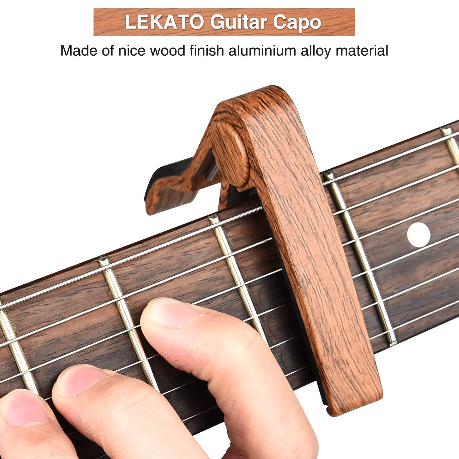 LEKATO Quick -Change Guitar Capo, Electric Guitar Capo With 6 Guitar Picks in 3 Available Sizes Aluminum Alloy Capo For Acoutsic And Electric Guitars