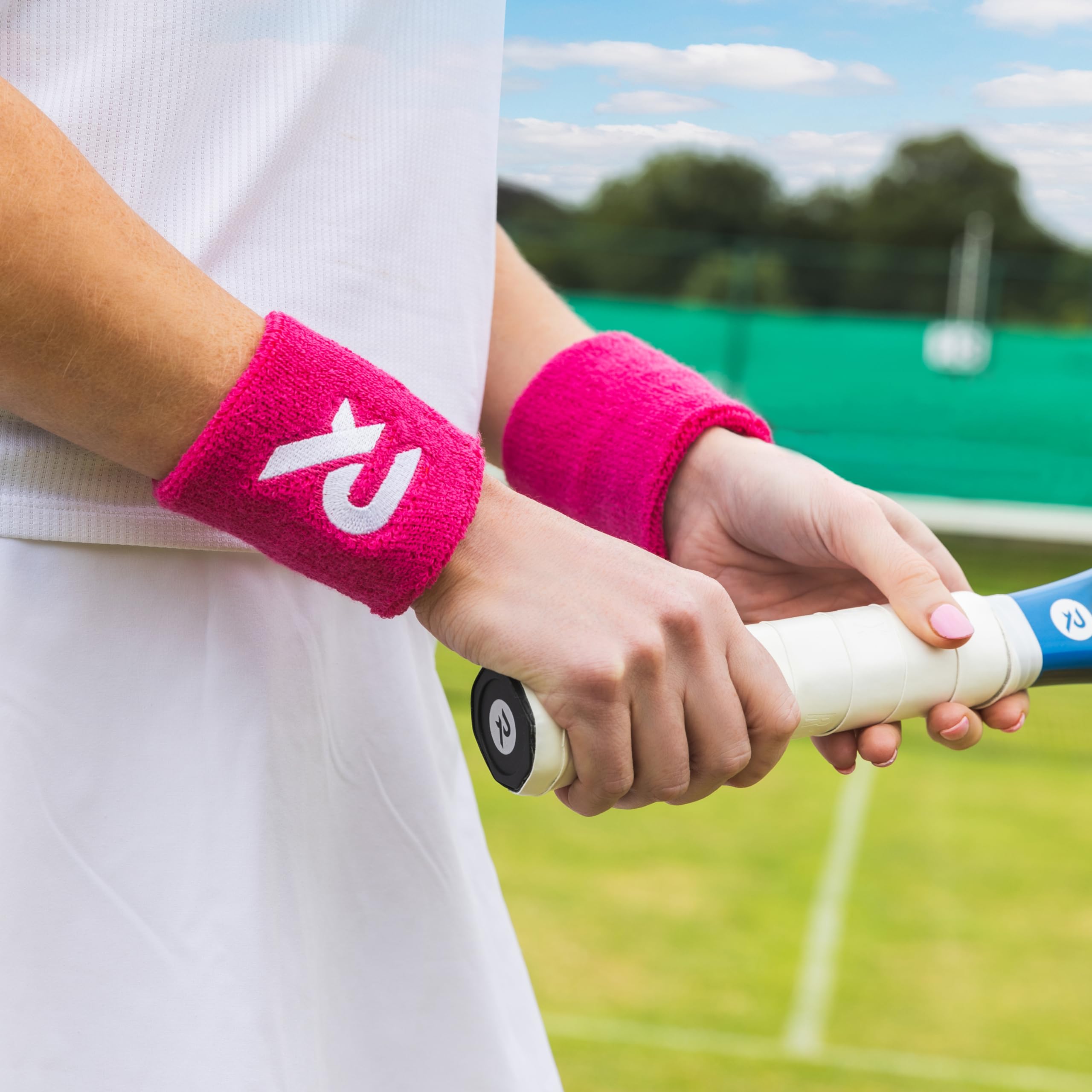 Raquex Cotton Wristbands - Soft cotton stretchy material. 8cm or 13cm widths. Sports sweat bands for men and women. 7 colour options. (White, Pair Wristbands)