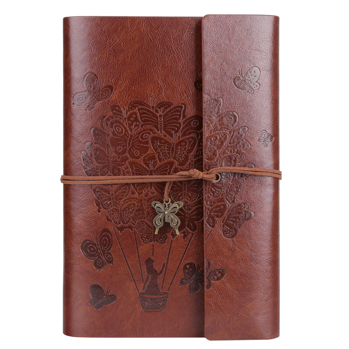 Leather Journal Notebook, Travel Spiral Bound Refillable Diary Notebook, Gifts for Women with Lined Paper Classic Embossed Retro Pendants A5 A5 16 x 23.5 cm (Brown)