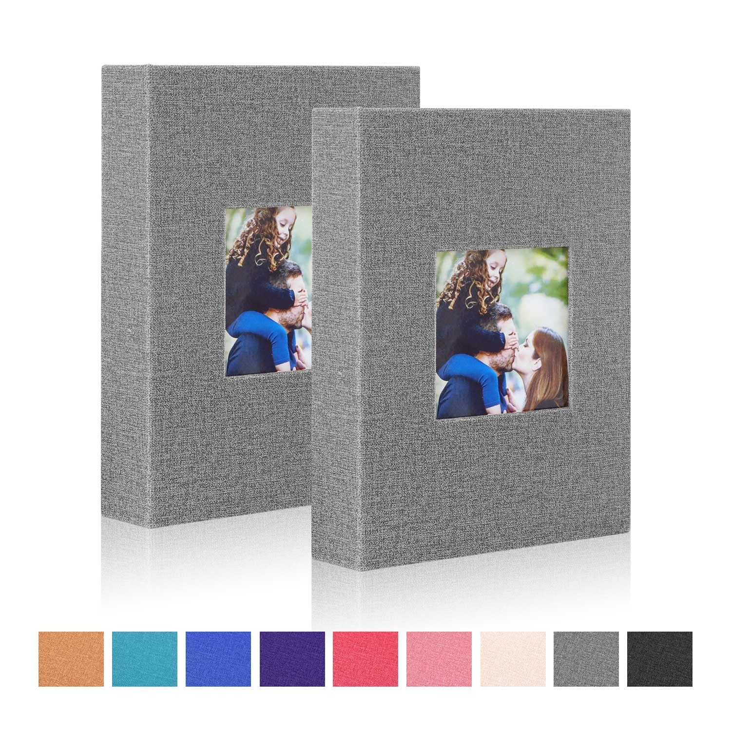 Benjia Small Photo Album 6x4 2 Packs, Each Pack holds 100 Pockets, Slip in Mini Linen Top Loading Photo Albums Holds Portrait Only 10x15cm Picture Grey