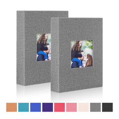 Benjia Small Photo Album 6x4 2 Packs, Each Pack holds 100 Pockets, Slip in Mini Linen Top Loading Photo Albums Holds Portrait Only 10x15cm Picture Grey