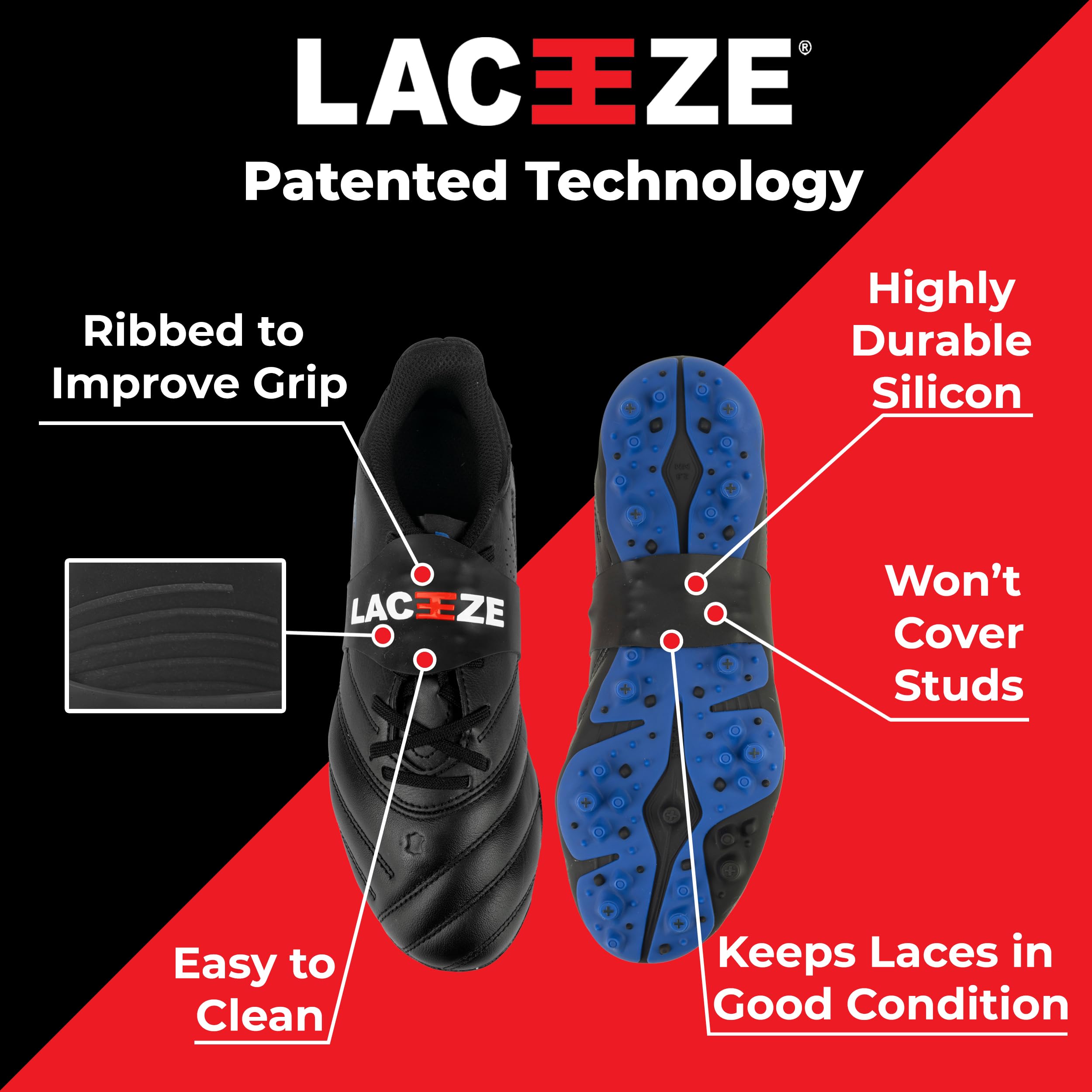 LACEEZE Band Original Blue fits shoe size C13 – UK 6.5 keeps laces tied during sport, football, rugby, hockey