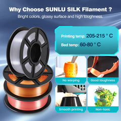 SUNLU Silk PLAand 3D Printer Filament, Shinny Silk PLA Plus Filament 1.75mm with Silky Glossy Surface, Smooth 3D Printing Finish, Brighter Dimensional Accuracy and/- 0.02mm, Brighter Silk Pink