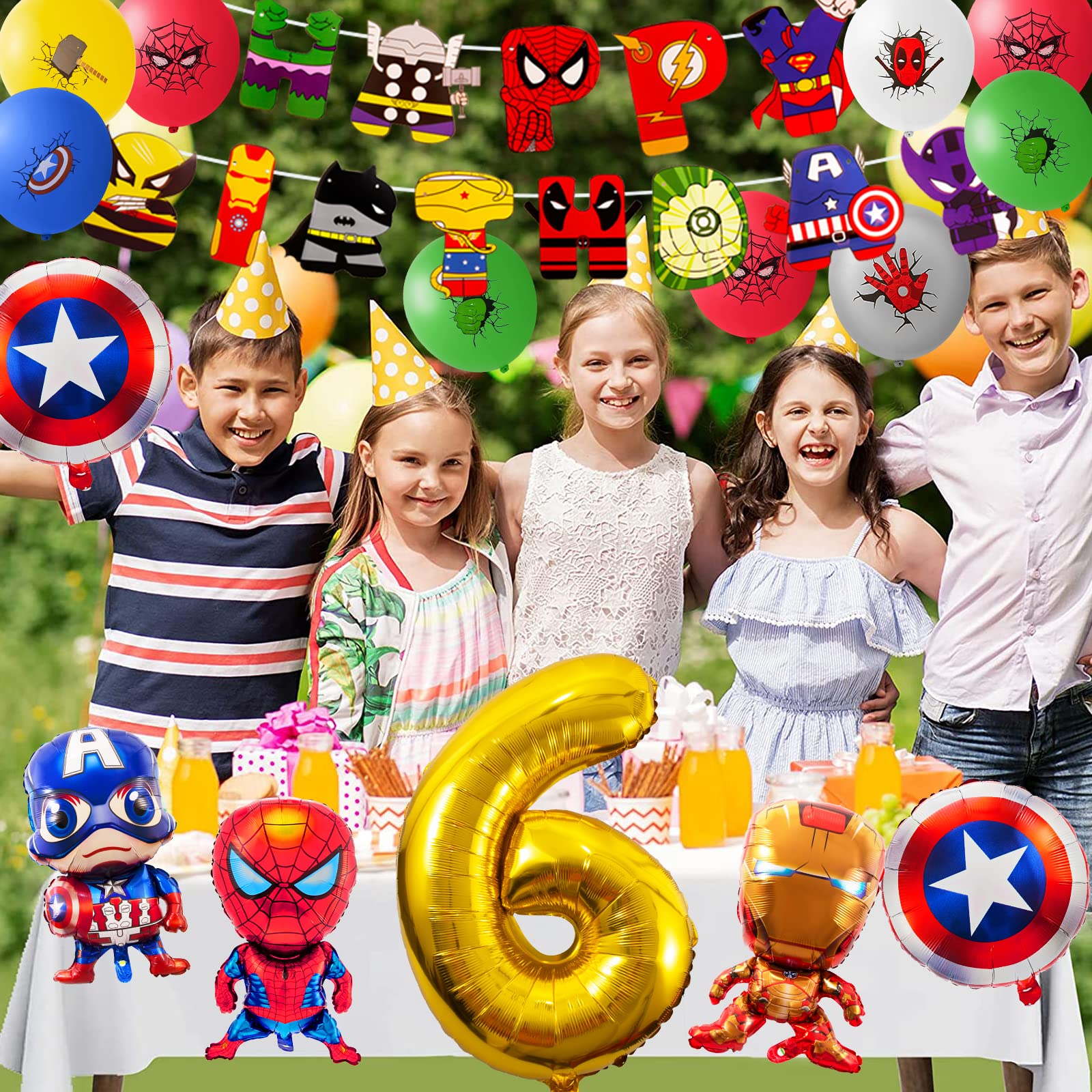 Avengers Birthday Decorations, 25Pcs Hero Birthday Balloons with Banner, 6th Party Decorations Boys Happy Birthday Balloon Banner