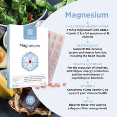 Healthspan Magnesium 375mg (90 Tablets)   Added Vitamin C & Vitamin B Complex   Promotes Immune Health   Support Your Bones, Teeth, Muscles & Nervous System   Vegan