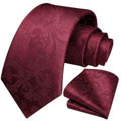 HISDERN Mens Ties Paisley Tie for Men Floral Tie and Pocket Square Set Ties Burgundy