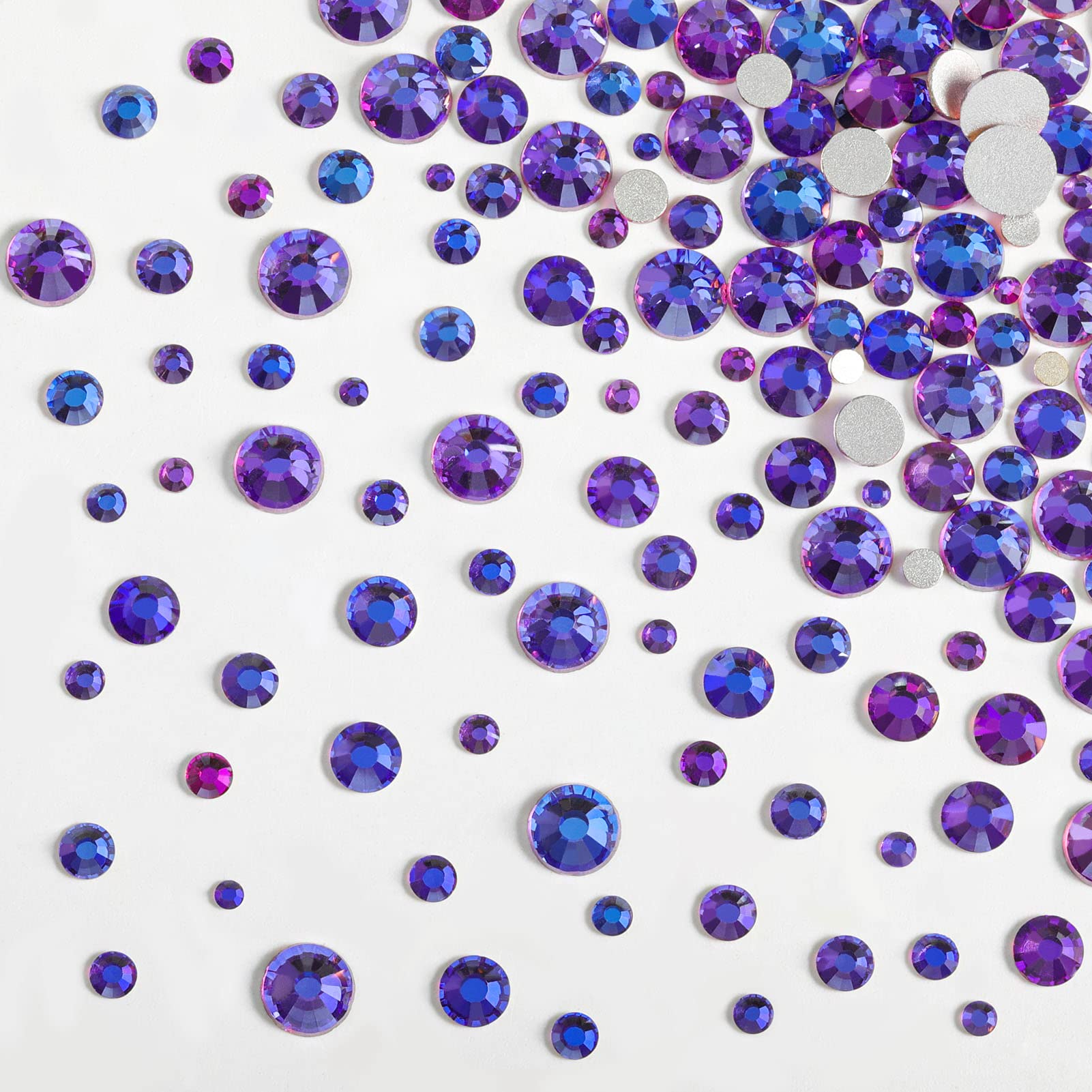 Beadsland Rhinestones for Makeup,8 Sizes 2500pcs Purple Flatback Rhinestones Eye Gems for Nails Crafts with Tweezers and Wax Pencil,Purple Velvet,SS4-SS30