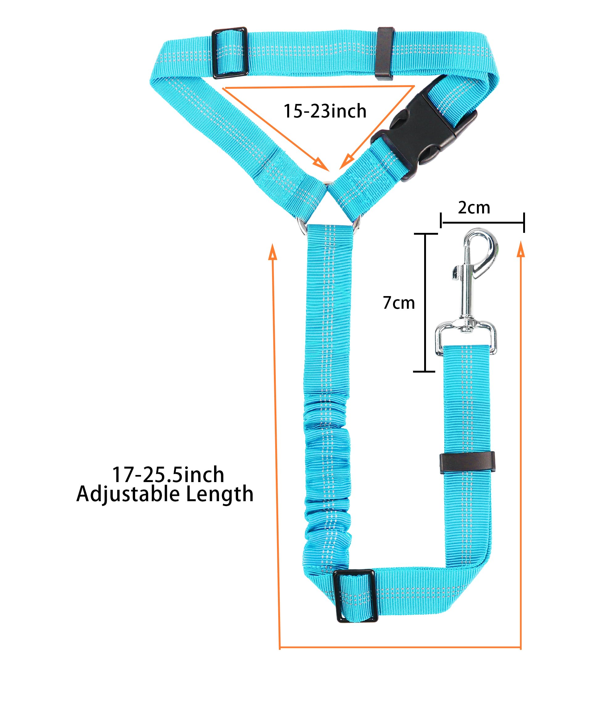 Dog Car Seat Belt, Restraint Adjustable with Elastic Bungee Buffer Headrest for Vehicle, 360° Swivel Carabiner Nylon Pet Safety Seat Belts Heavy Duty Car Harness for Dogs (Sky Blue, Headrest type)