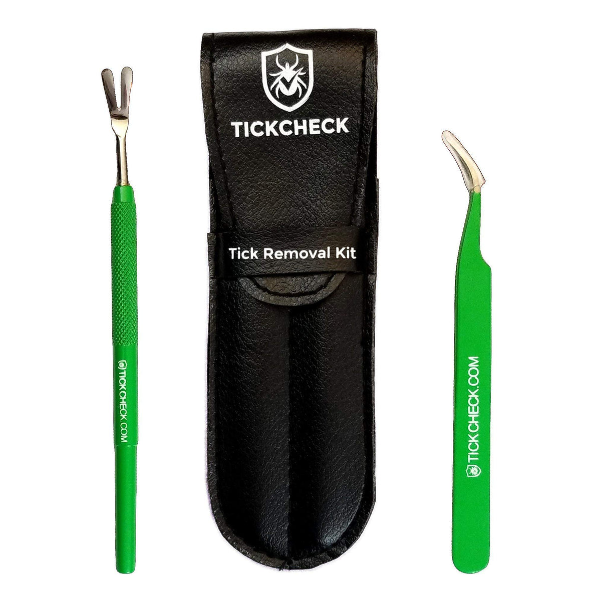 TickCheck Premium Tick Remover Kit (Stainless Steel Tick Remover with Tweezers, Leather Case and Pocket Tick Identification Card)