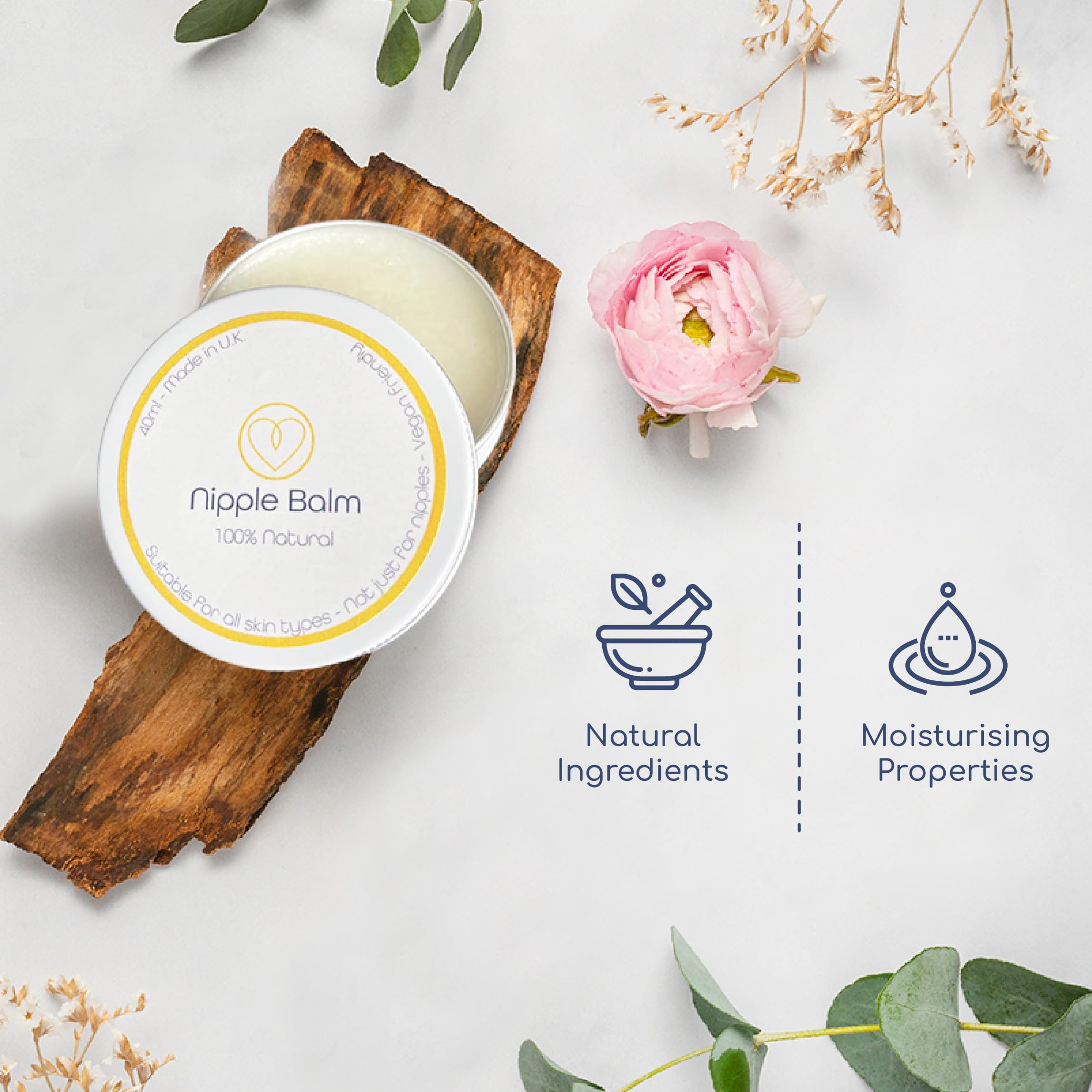 First Days Maternity Natural Nipple Balm, Nipple Balm for Sore Nipples, Dry Lips, Cuticles, and Dry Skin, Suitable for All Skin Types, Unscented, Vegan-Friendly, 40 ml Tin