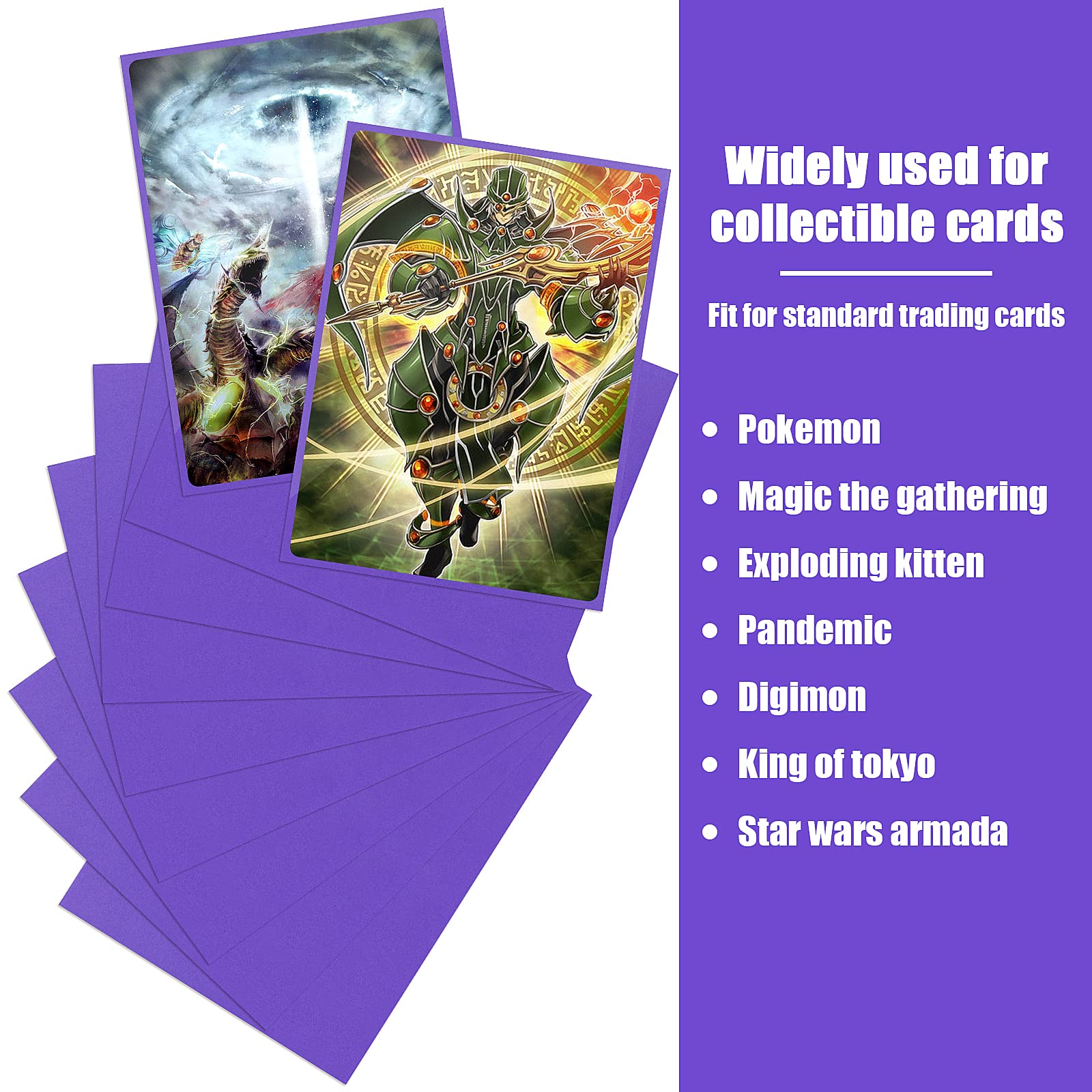 Homgaty 300 Pcs Standard Card Sleeves, Clear Deck Protectors Card Protector Sleeves for Pokemon,Trading Card,Magic (Purple)