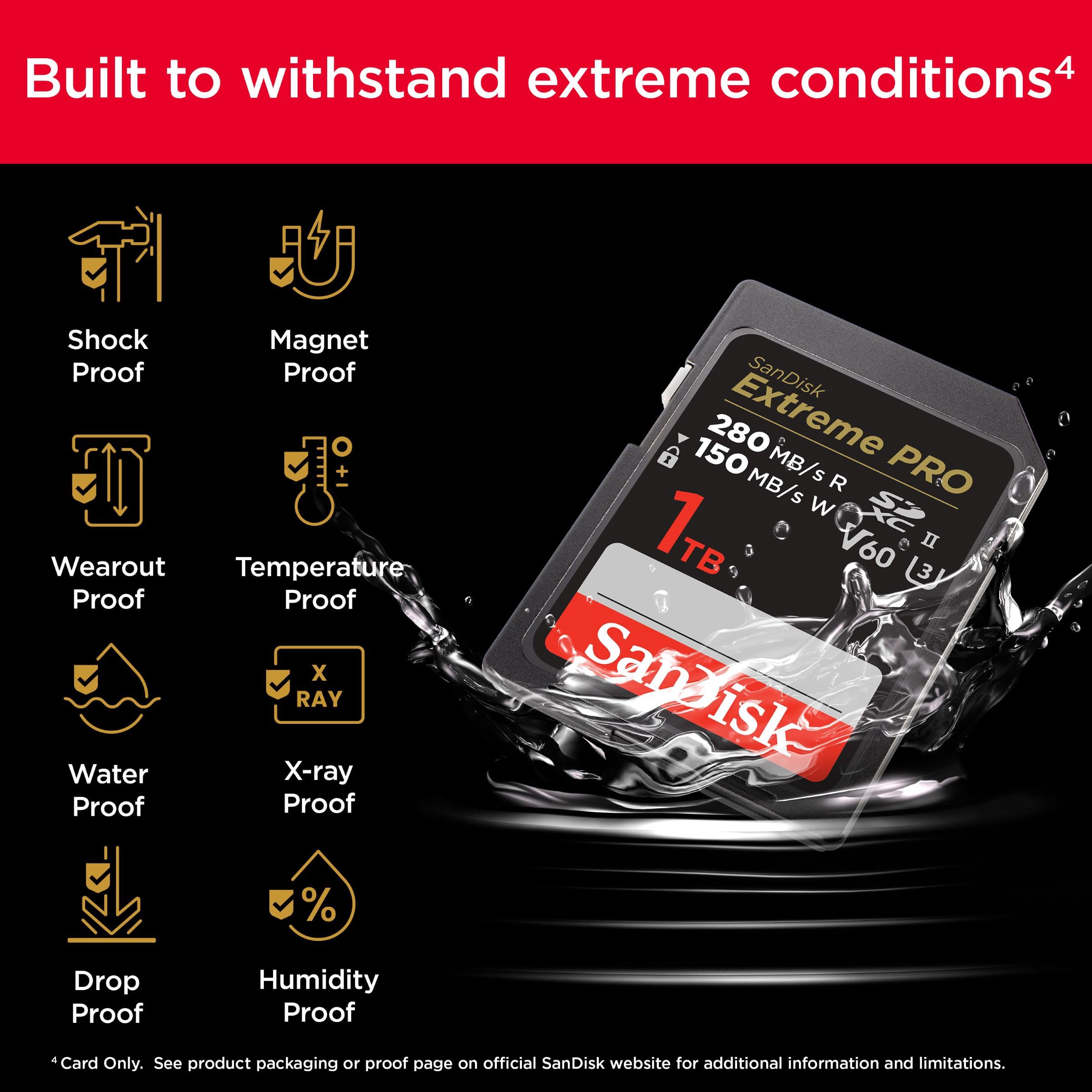 SanDisk 256GB Extreme PRO SDXC, Card up to 280MB/s, UHS-II, Class 10, U3, V60