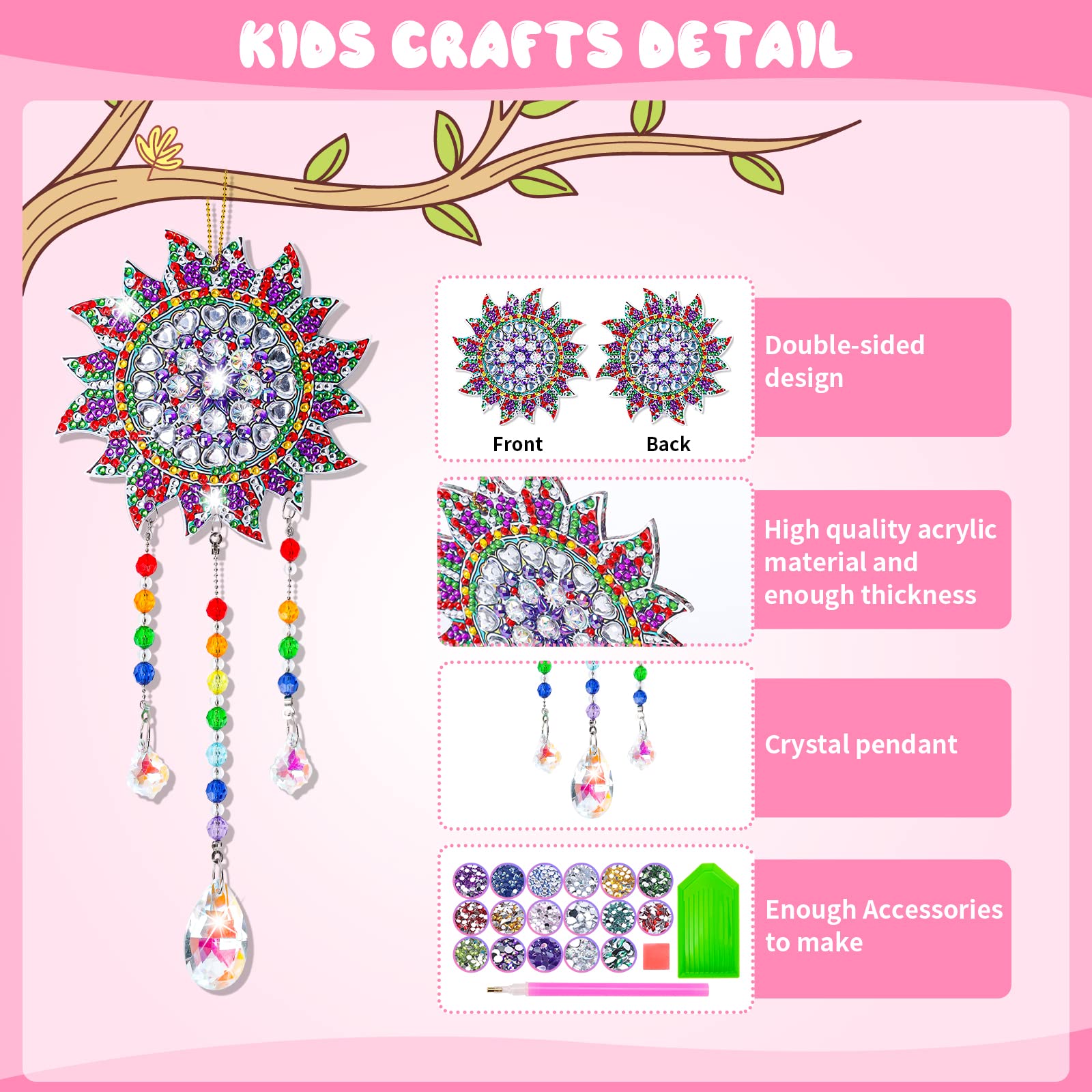 Gifts for 6 7 8 9 10 Year Old Girls Boy: Arts and Crafts Toy for Kids Age 8-10 Diamond Painting Kits Presents for 5-12 Year Old Girl Toys Wind Chime Crystal Suncatchers for Windows Garden Decorations