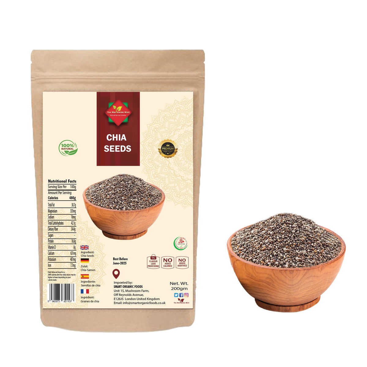 Chia Seeds (200g / 7.05oz)   Raw Chia Seeds   Pure and Natural   Vegan   Gluten Free   GMO Free   Premium Quality   Source of Fibre   No Additives   Authentic