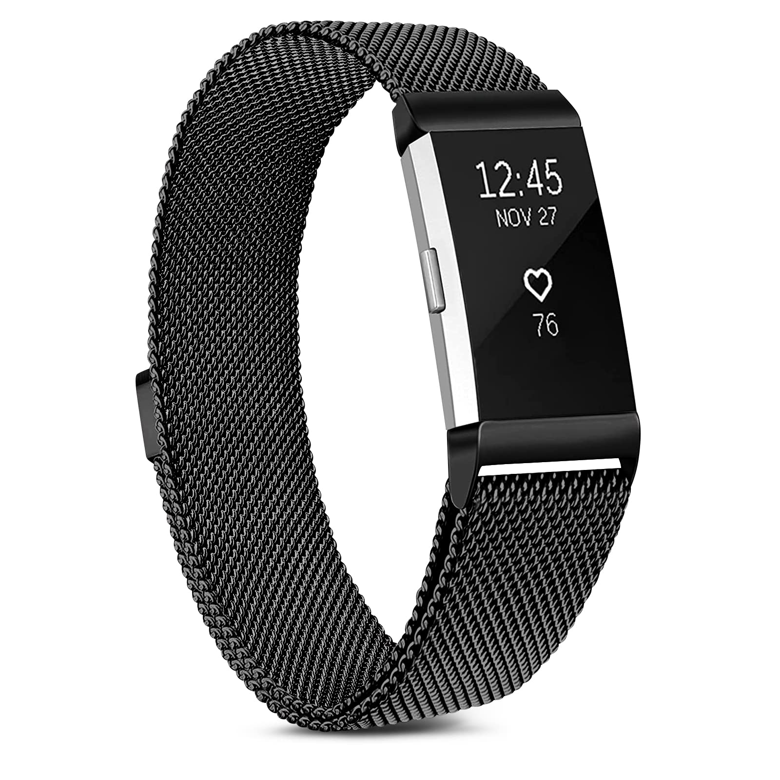 Oumida for Fitbit Charge 2 Straps for Women Men,Replacement Metal Strap for Fitbit Charge 2 Replacement Strap, Adjustable Wristbands with Magnet Lock for Fitbit Charge 2(Black,L)