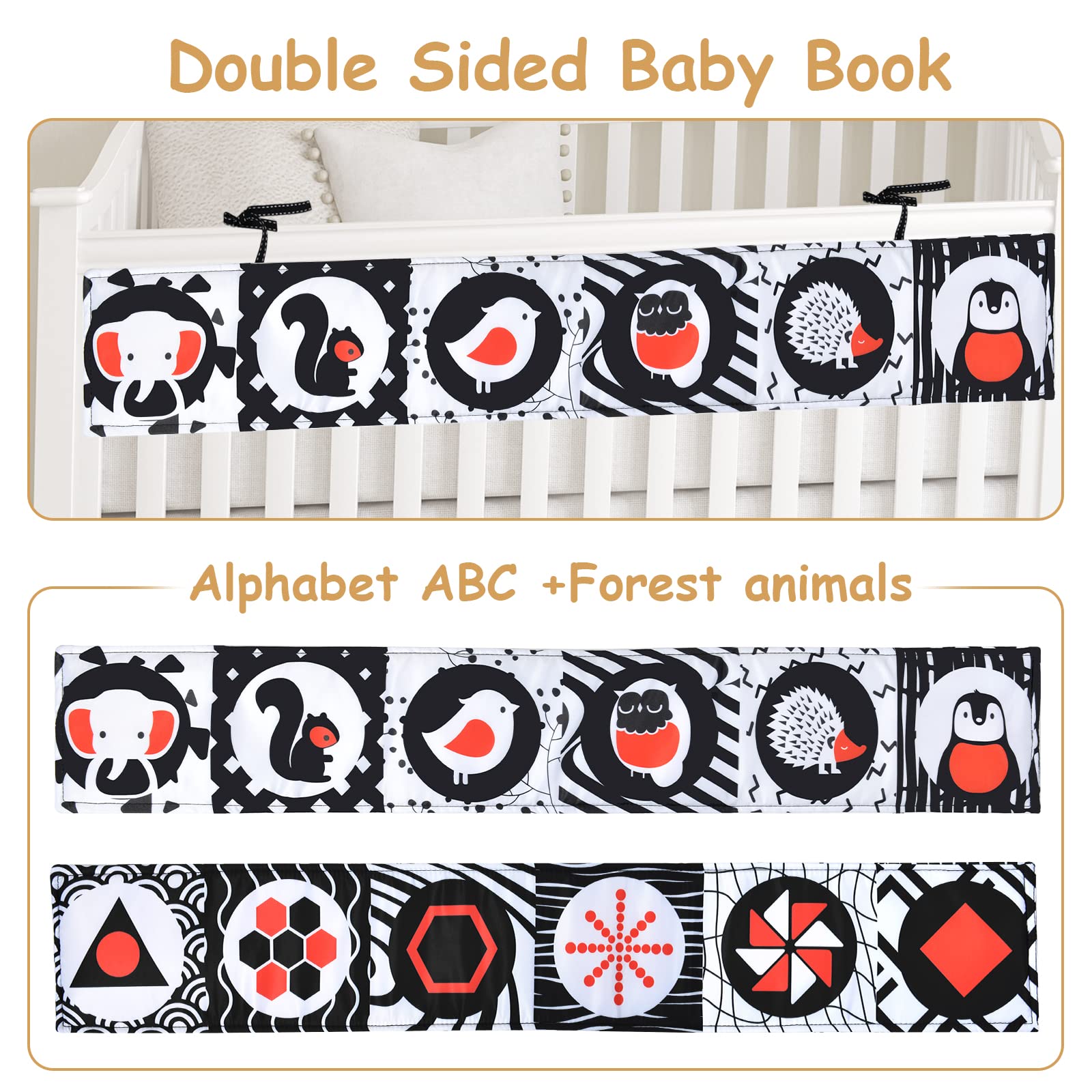 Vicloon Baby Bath Cloth Book, Baby Soft Books, Black and White High Contrast Foldable Soft Fabric Quiet Book, Touch and Feel Crinkle Cloth Books for Babies Infants Toddlers First Book