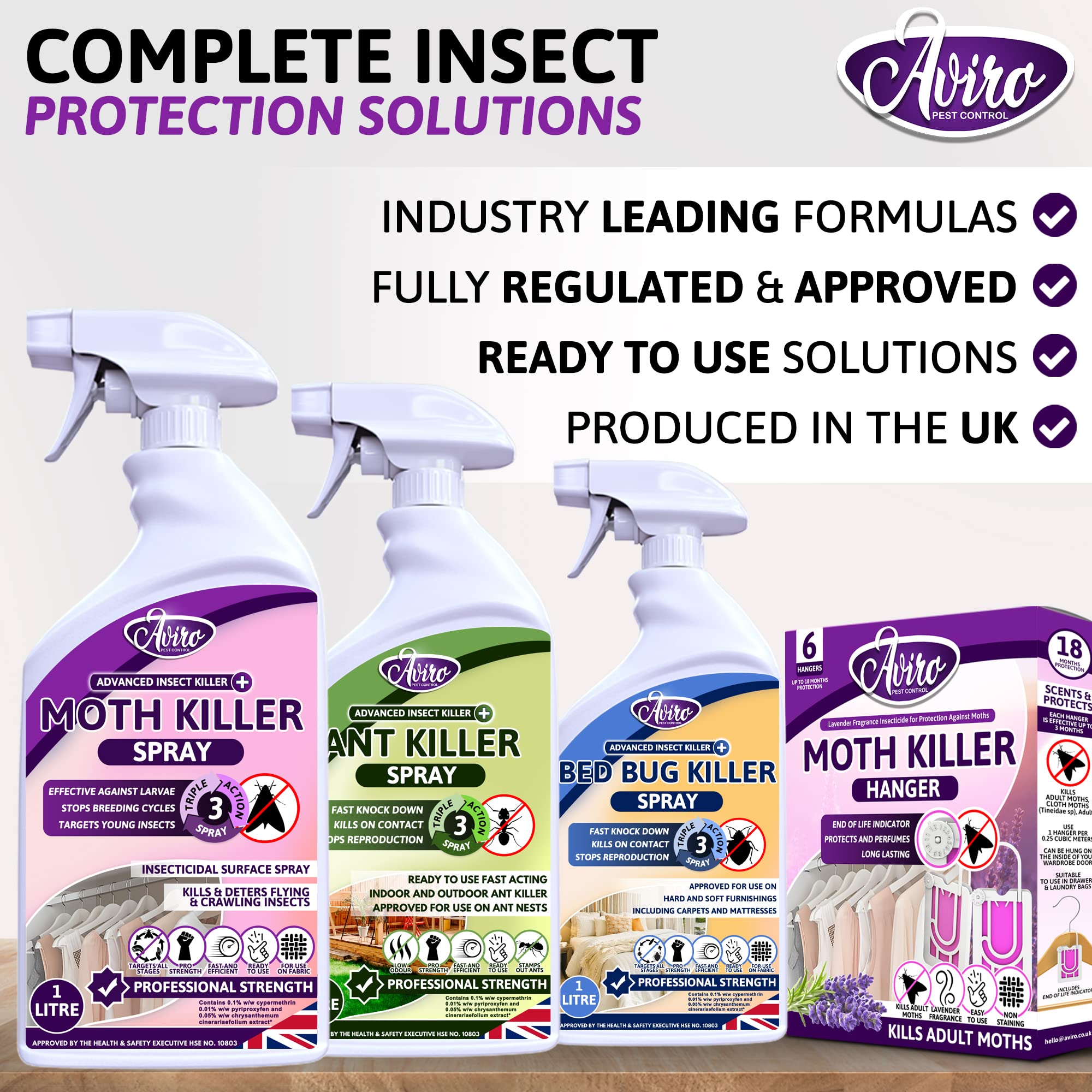 Aviro Moth Repellent for Wardrobes - 6 Moth Killer Hangers with Natural Lavender Scent. Highly Effective Moth Killer for Wardrobes, Drawers and Clothes Storage. Easy to Use Moth Repellent for Clothes