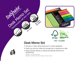 Snopake Desk Memo Set with Neon Sticky Notes and Index Highlighters Black Tray/Assorted Colours 15848, 76 mm x 76 mm