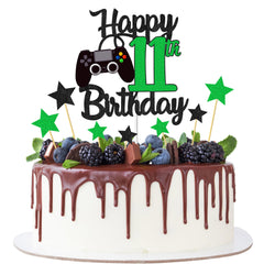 Joyeah Happy 11th Birthday Cake Topper Glitter Video Game Cake Pick Game On Cheers to 11 Years Cake Decoration for Game Theme Happy 11th Birthday Party Supplies Green