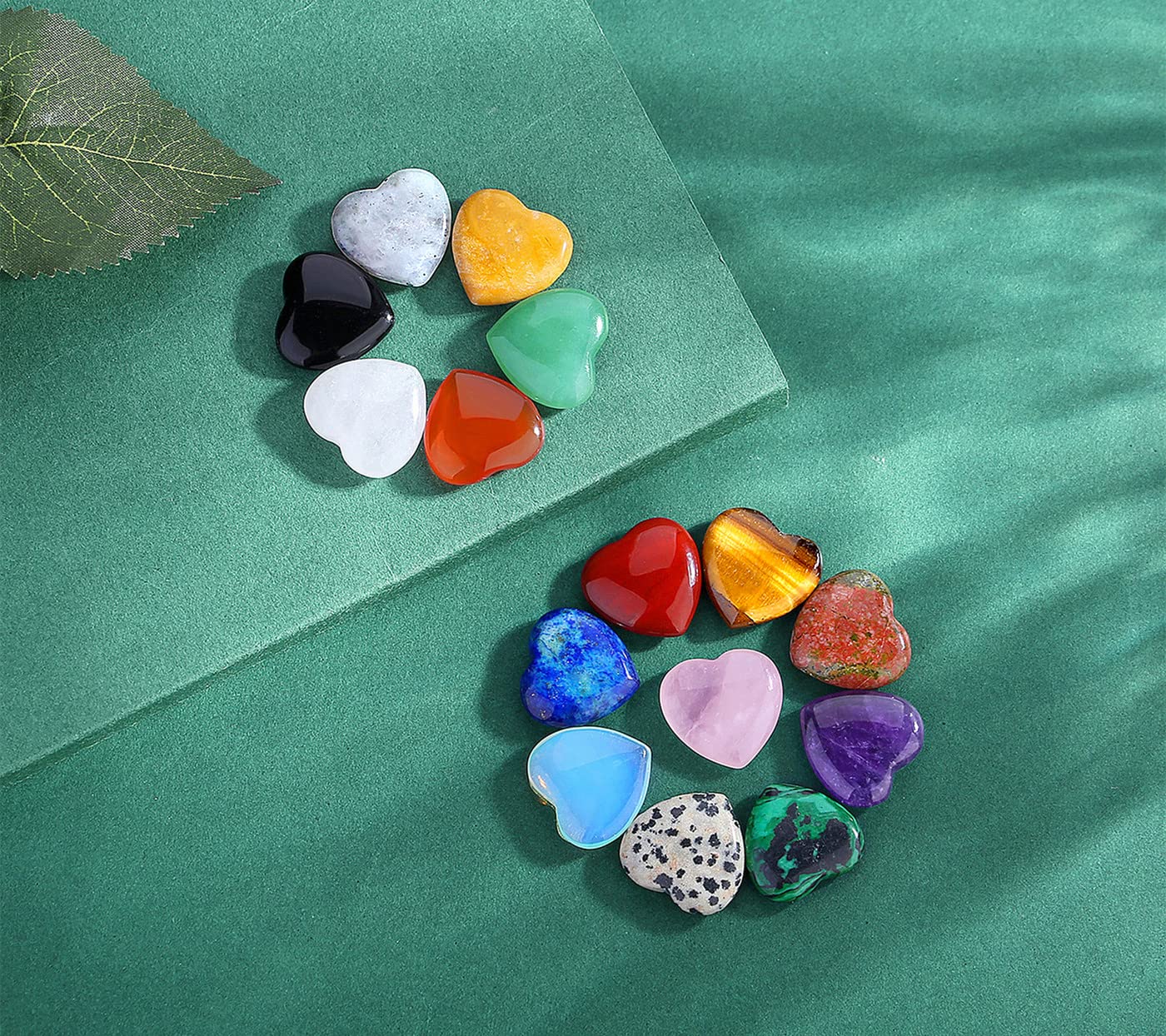 XIANNVXI 15 Pcs Healing Crystals Heart Stones Polished Crystals Gemstones Love Palm Pocket Stones Natural Reiki Chakra Crystals Set Gifts