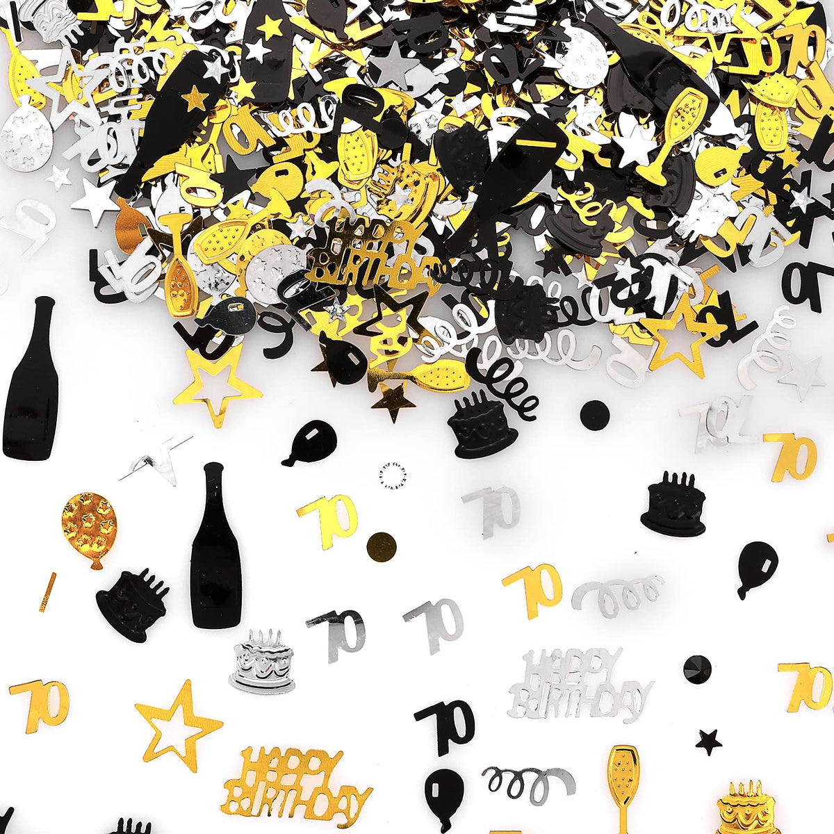 3000 Pieces Birthday Confetti Number 70 Glitter Confetti Birthday Cake Confetti Table Confetti Black Gold and Silver Party Decorations Supplies for Birthday, Anniversary (70th Style)