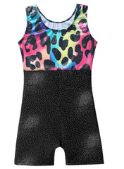 XiaoMoSha Gymnastics Leotards for Girls Sleeveless Dance Unitards Ribbon Sparkle Leotard Gymnastics Athletic for Little Girls(Leopard, 9-10 Years)