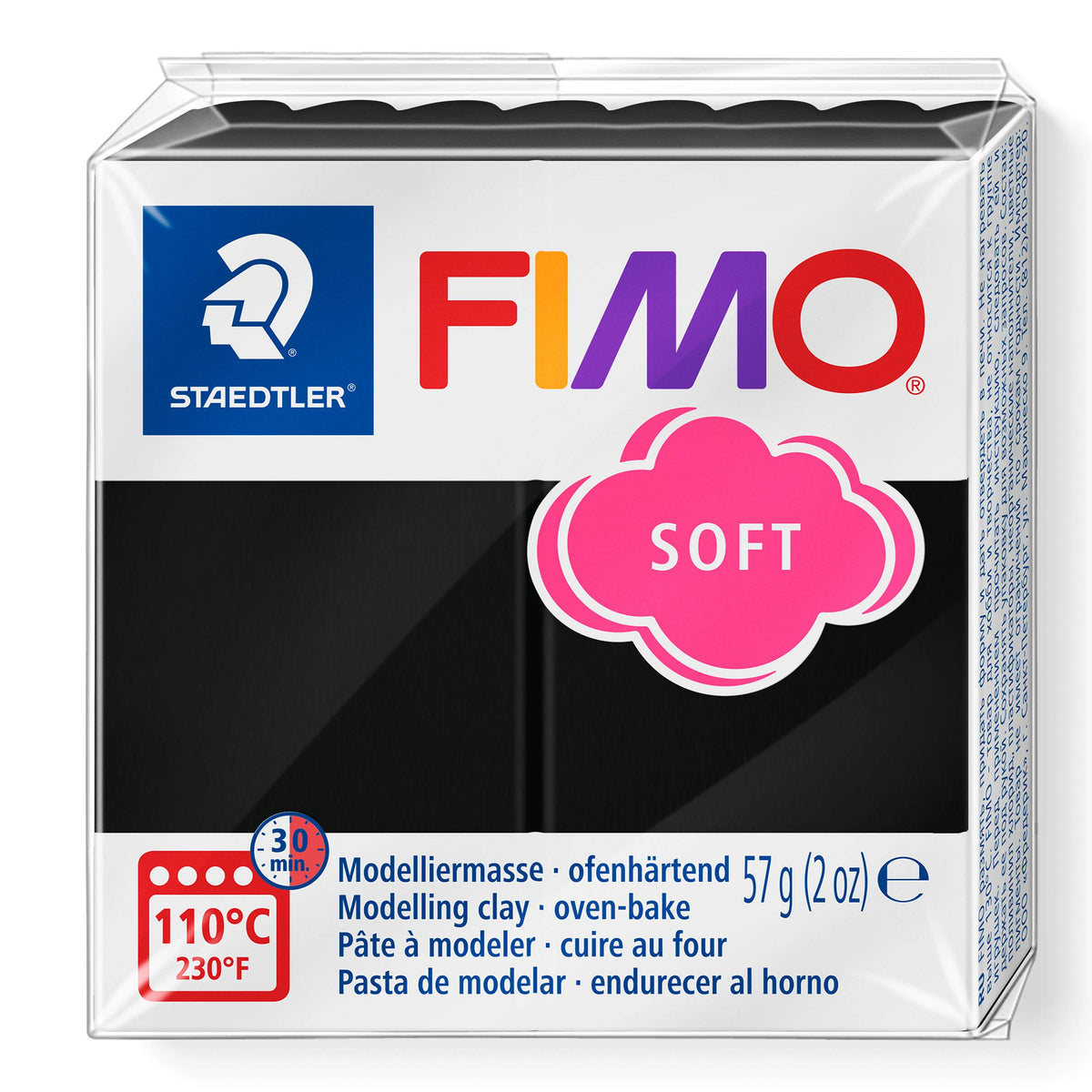 STAEDTLER 8020-9 FIMO Soft Oven-Hardening Polymer Modelling Clay - Black (1 x 57g Block)