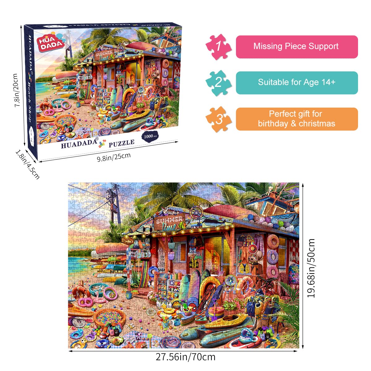 HUADADA Jigsaw Puzzles 1000 Pieces for Adults   Beach Shop   1000 Piece Puzzle Educational Games Home Decoration Puzzle.