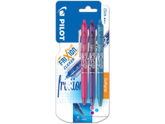 Pilot Frixion Clicker Retractable Erasable Rollerball 0.7 mm Tip - Violet/ Pink/ Turquoise, Pack of 3