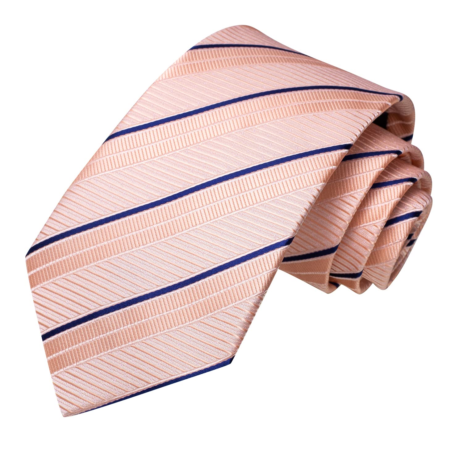 Hi-Tie Blush Pink and Blue Strip Ties for Men Silk Woven Tie and Hanky Cufflinks Tie Bar Set Formal Necktie Wedding Prom