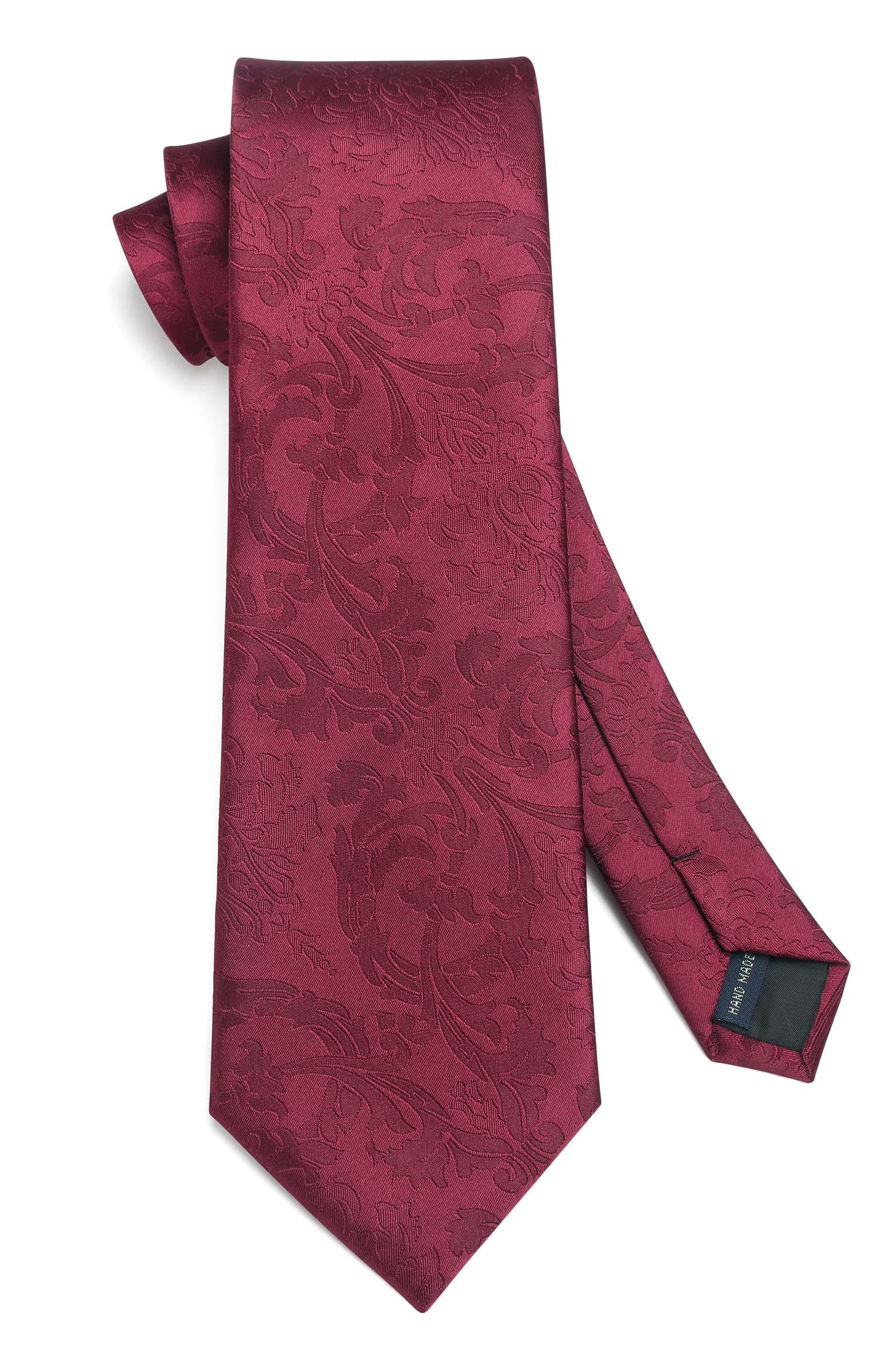 HISDERN Mens Ties Paisley Tie for Men Floral Tie and Pocket Square Set Ties Burgundy