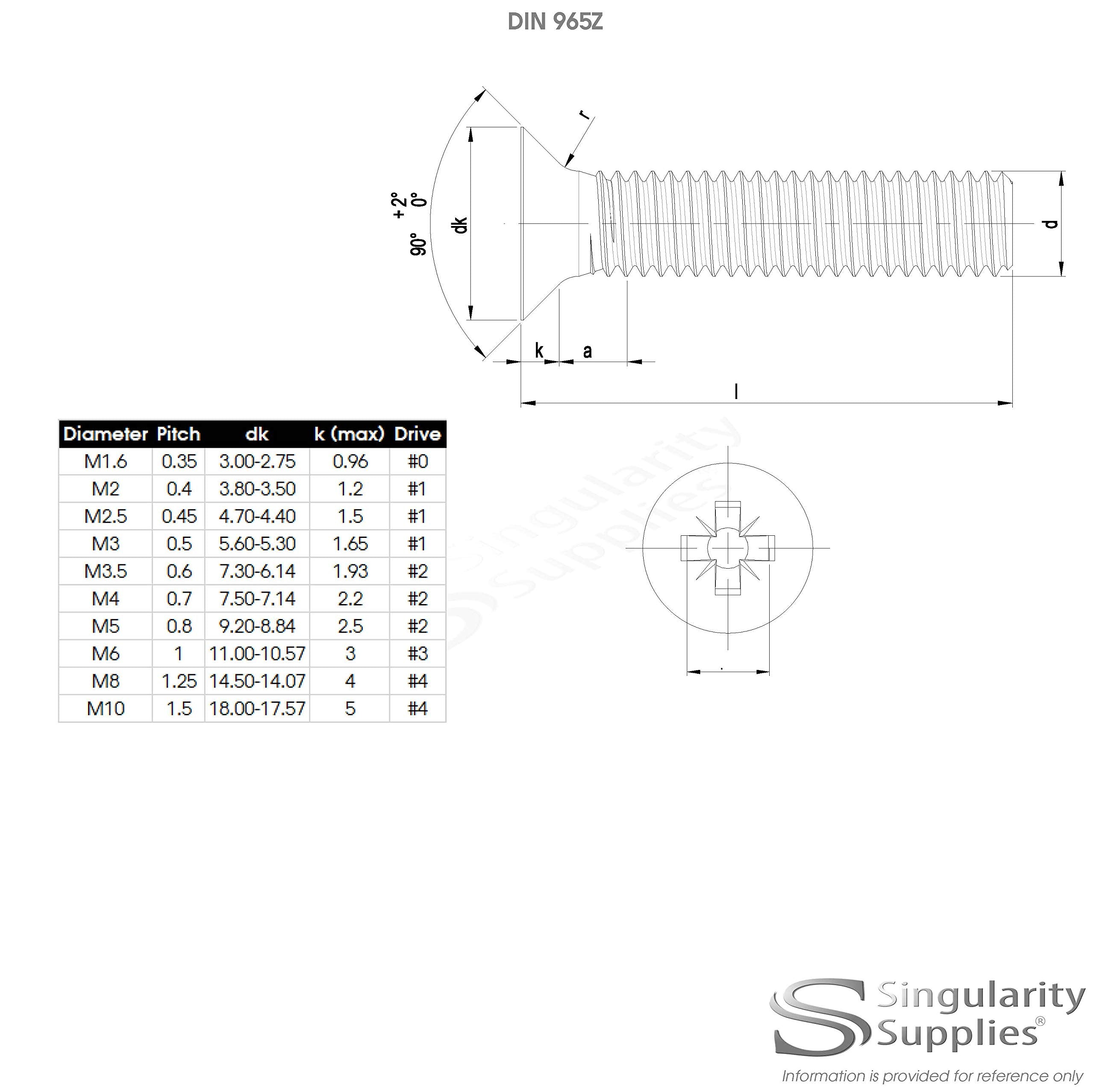 M4 (4mm x 90mm) Pozi Countersunk Machine Screw (Bolt) - Stainless Steel (A2) (Pack of 10)